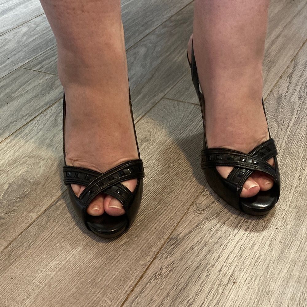 Cole Haan Black Peep-Toe Heels